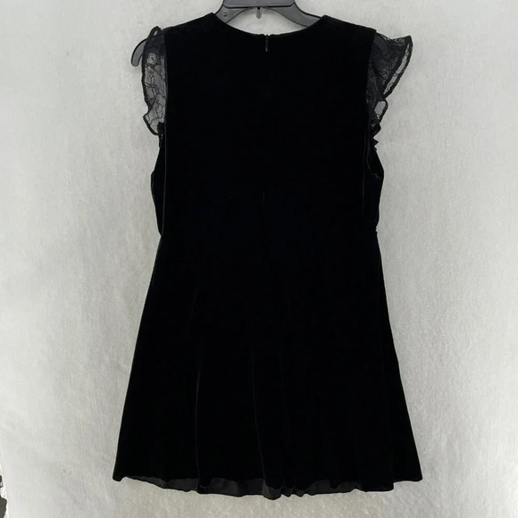 Zara Basic Collection Dress Womens M Black Velvet Lace Trim Zipper Fit & Flare - Picture 3 of 11